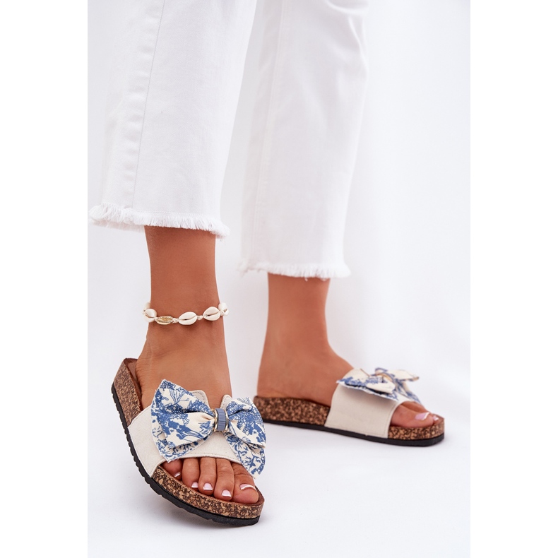 Dámské pantofle s lukem na Cork Platform Blue béžový 2 Dámské pantofle s lukem na Cork Platform Blue béžový 2