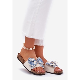 Dámské pantofle s lukem na Cork Platform Blue béžový 1 Dámské pantofle s lukem na Cork Platform Blue béžový 1