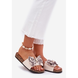 Dámské pantofle s lukem na korkové platformě béžové béžový 1 Dámské pantofle s lukem na korkové platformě béžové béžový 1