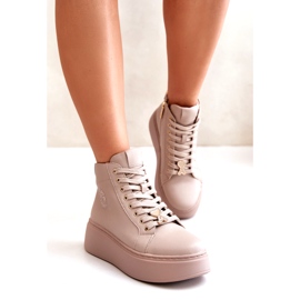 Dámské vysoké kožené tenisky na platformě Vinceza 66707 béžová béžový 1