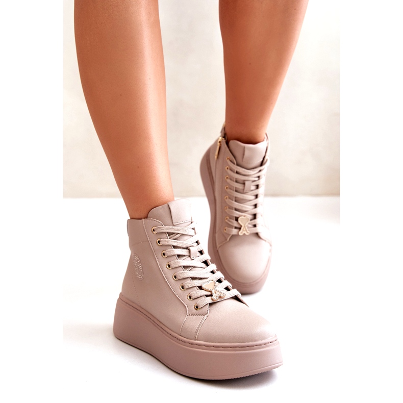 Dámské vysoké kožené tenisky na platformě Vinceza 66707 béžová béžový 1 Dámské vysoké kožené tenisky na platformě Vinceza 66707 béžová béžový 1