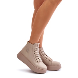 Dámské vysoké kožené tenisky na platformě Vinceza 66707 béžová béžový 4