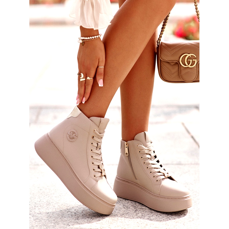 Dámské vysoké kožené tenisky na platformě Vinceza 66707 béžová béžový 5 Dámské vysoké kožené tenisky na platformě Vinceza 66707 béžová béžový 5