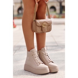 Dámské vysoké kožené tenisky na platformě Vinceza 66707 béžová béžový 6