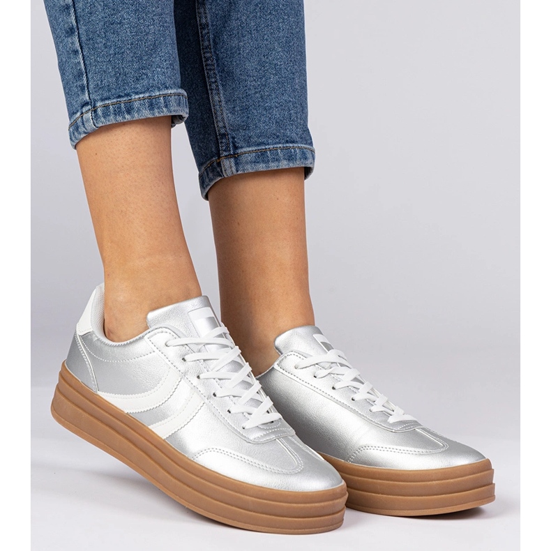 Stříbrné tenisky ženské sportovní tenisky na platformě stříbrný 1 Stříbrné tenisky ženské sportovní tenisky na platformě stříbrný 1