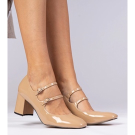 Béžová dámská čerpadla na sloupu s spony béžový 1