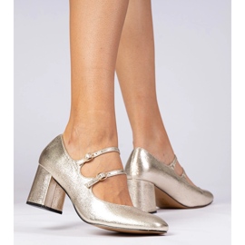 Zlaté dámské čerpadly na sloupu s spony zlatý 1 Zlaté dámské čerpadly na sloupu s spony zlatý 1