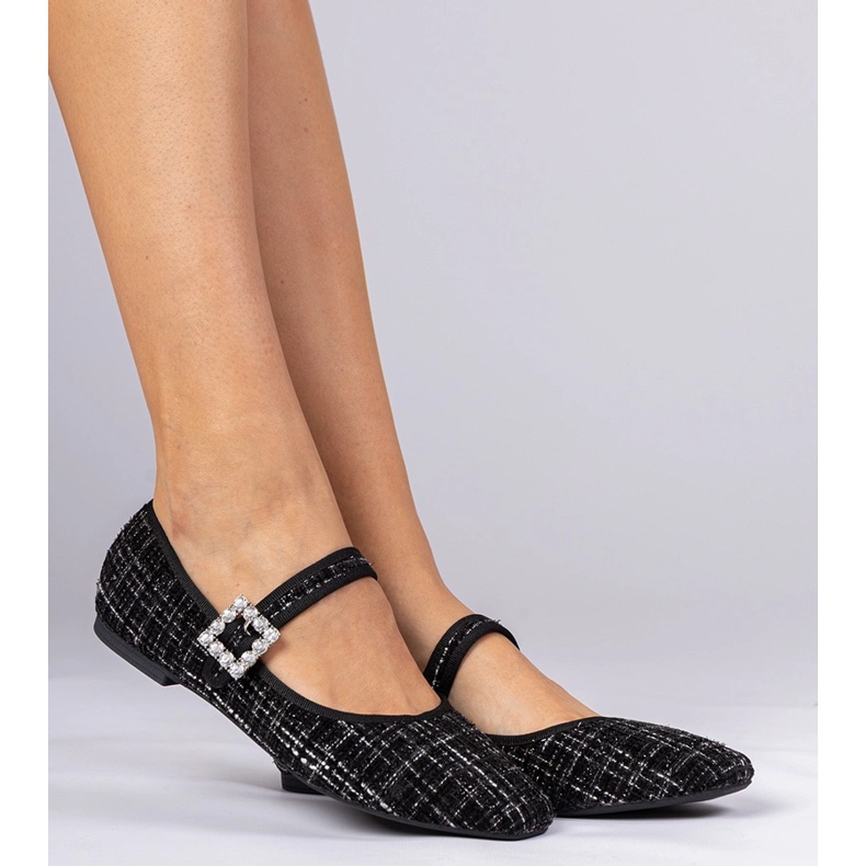 Baleríny černých žen s přezkou a krystaly 2