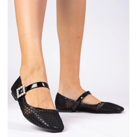 Černé síťové baleríny se svorkou a krystalem černý 2