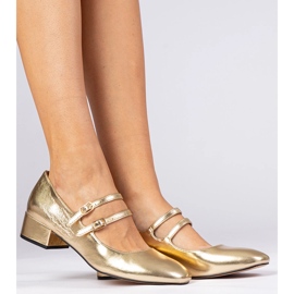 Zlaté dámské čerpadly na sloupu s spony zlatý 1 Zlaté dámské čerpadly na sloupu s spony zlatý 1