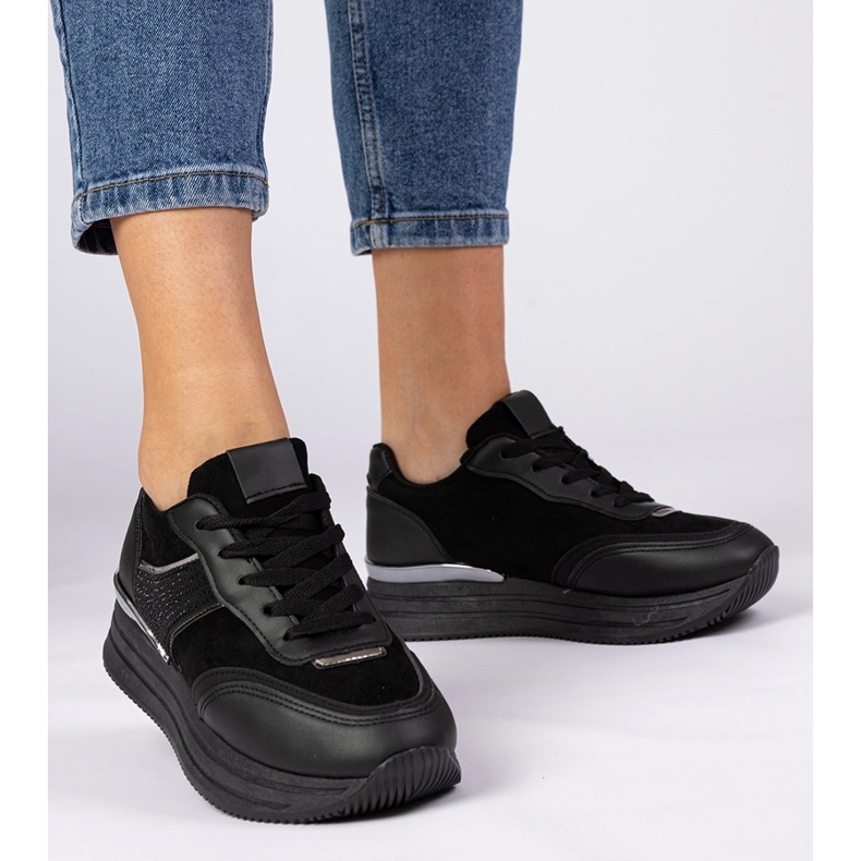 Tenisky černých žen na nástupišti se zirkony černá 1 Tenisky černých žen na nástupišti se zirkony černá 1