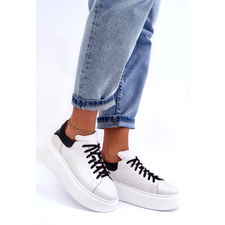 Lemar Dámská kožená sportovní bota na bílé platformě bílý 1