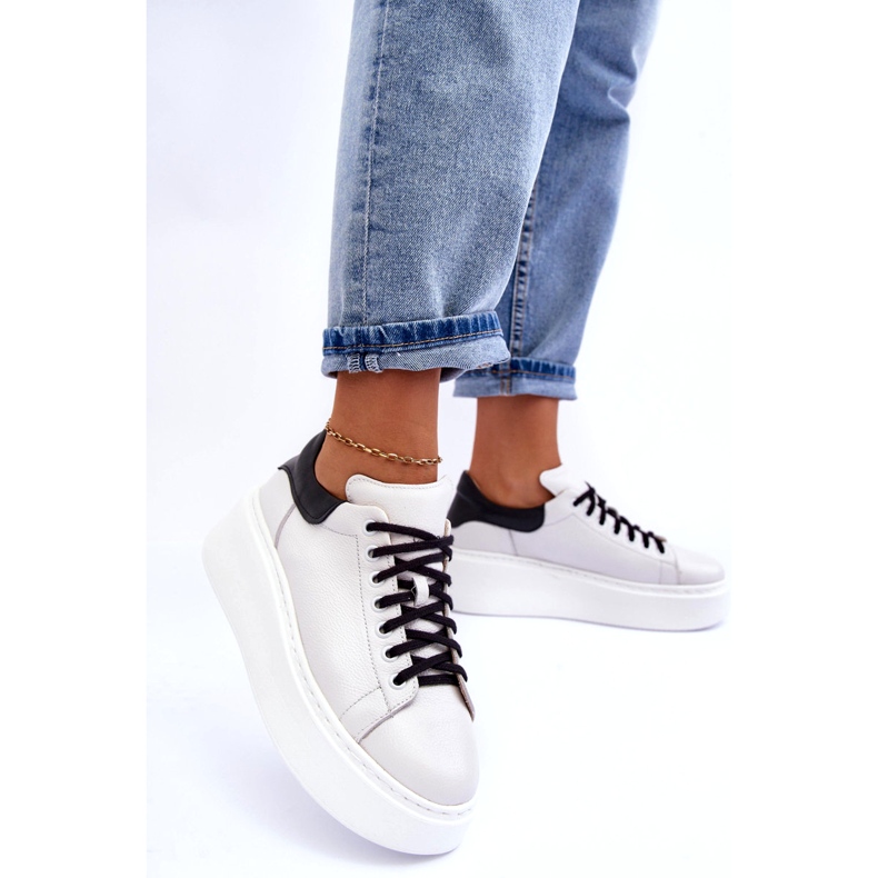 Lemar Dámská kožená sportovní bota na bílé platformě bílý 2