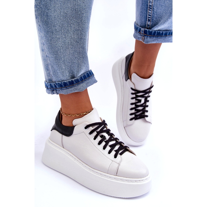 Lemar Dámská kožená sportovní bota na bílé platformě bílý 3