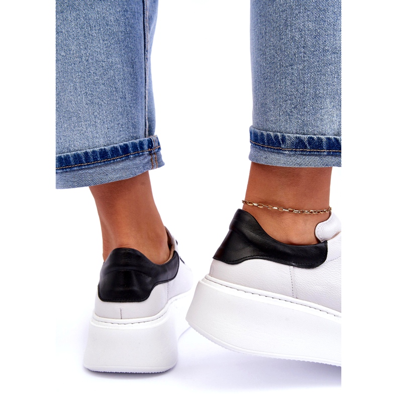 Lemar Dámská kožená sportovní bota na bílé platformě bílý 4