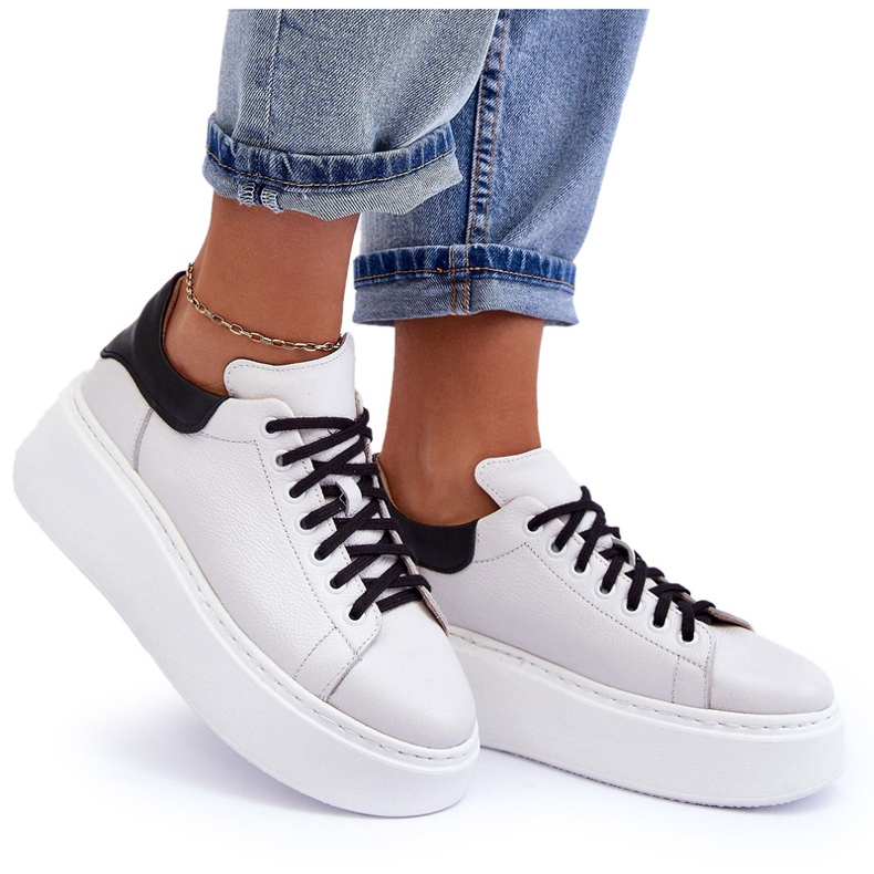 Lemar Dámská kožená sportovní bota na bílé platformě bílý 5