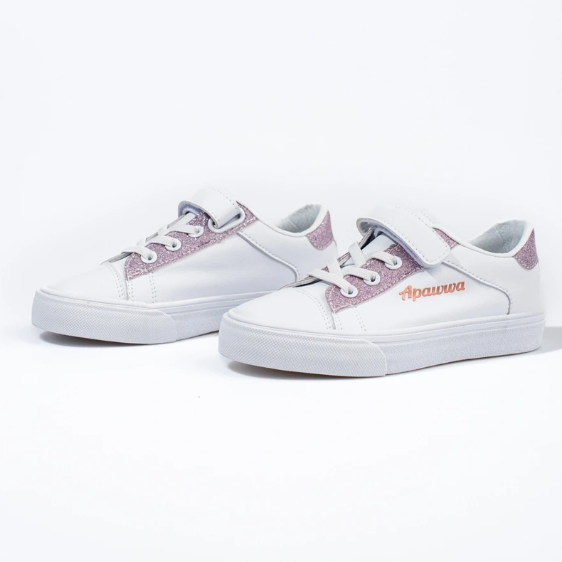 Bílé dětské tenisky s růžovými třpytkami bílý 2