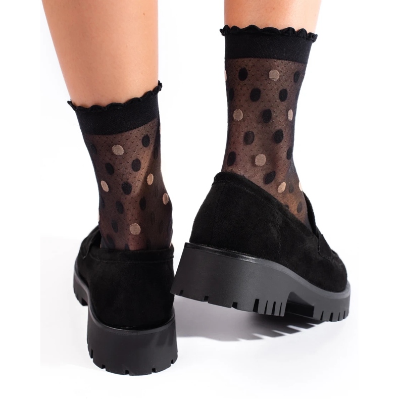 Semišové mokasíny Shelovet se silnou podrážkou černá 2