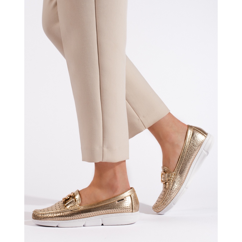 Goodin Dámské zlaté mokasíny s přezkou zlatý 2