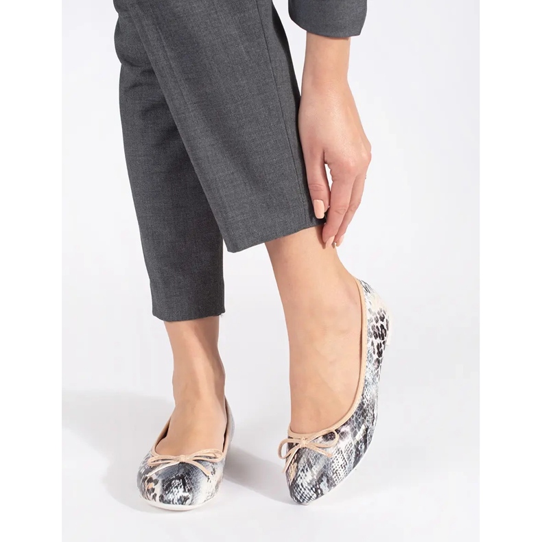 Dámské ploché balerínky s hadím vzorem a mašlí béžový 1