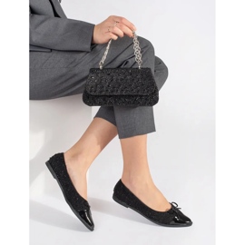 Černé třpytivé balerínky s mašlí černý 2