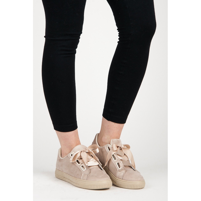 Semišové tenisky převázané stuhou hnědý 2