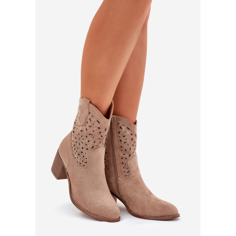 Openwork Boots Dámské vysoké podpatky S.Barski Hy51-125 BEIGE béžový 1