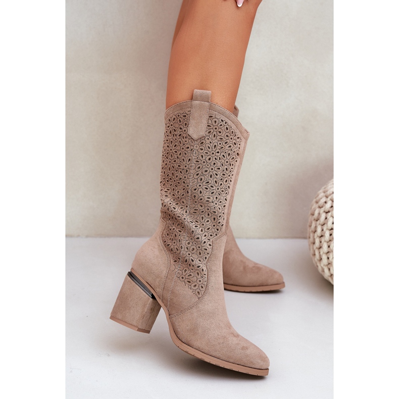 S.Barski Openwork Boots Half-Calf Cowboy S. Barski Hy51-238 BEIGE béžový 2