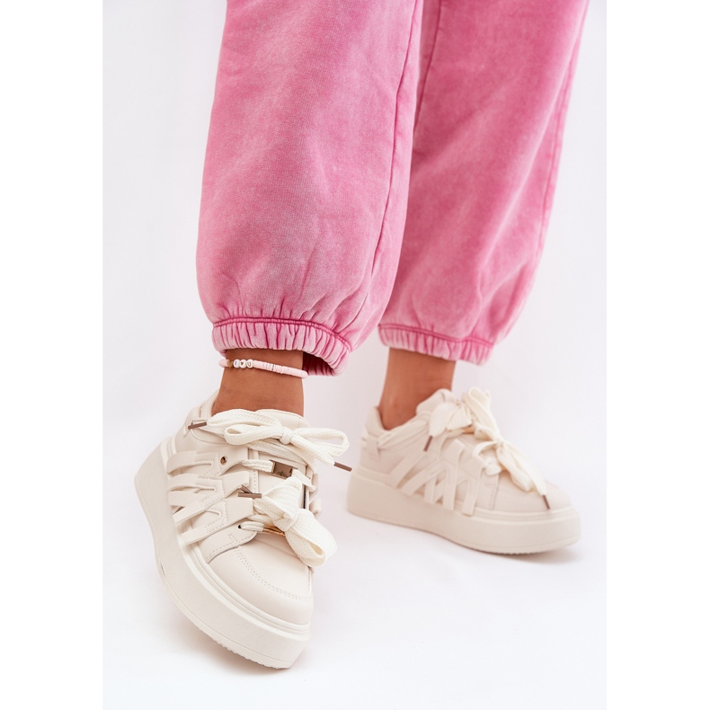 Ekologická kožená tenisky na béžové platformě béžový 2