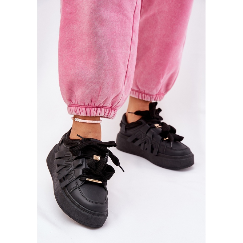 Ekologické kožené tenisky na černé platformě černý 1