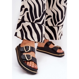 Dámské žabky na plošině se zlatými svorkami černé černá 2