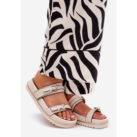 Hladké ženské pantofle na plošině s pruhy a svorky lehké béžové béžový 1