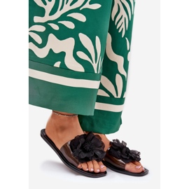 Transparentní ploché ženské žabky s umělou květinou černou černá 1