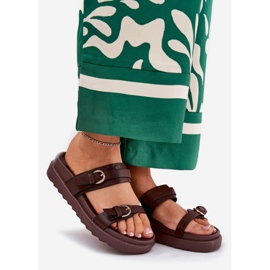 Dámské žabky na platformě se zlatými svorkami hnědými 1