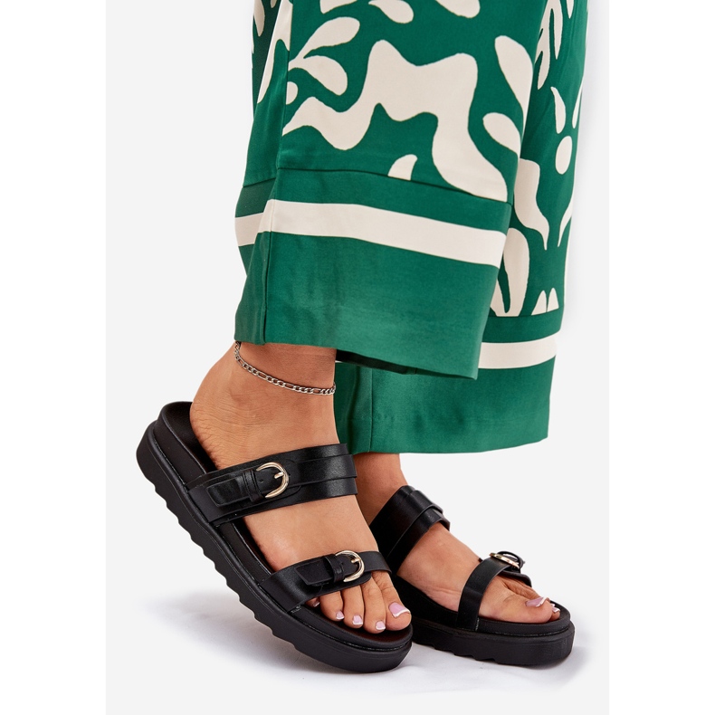 Dámské žabky na plošině se zlatými svorkami černé černá 1