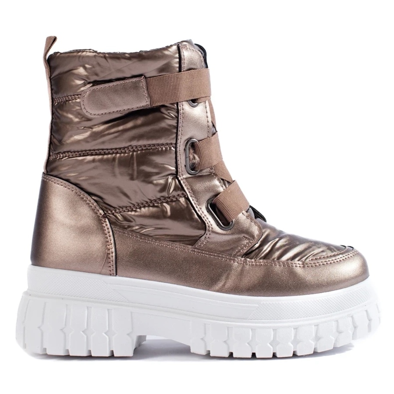 Hnědé dámské sněhule na suchý zip hnědý 1