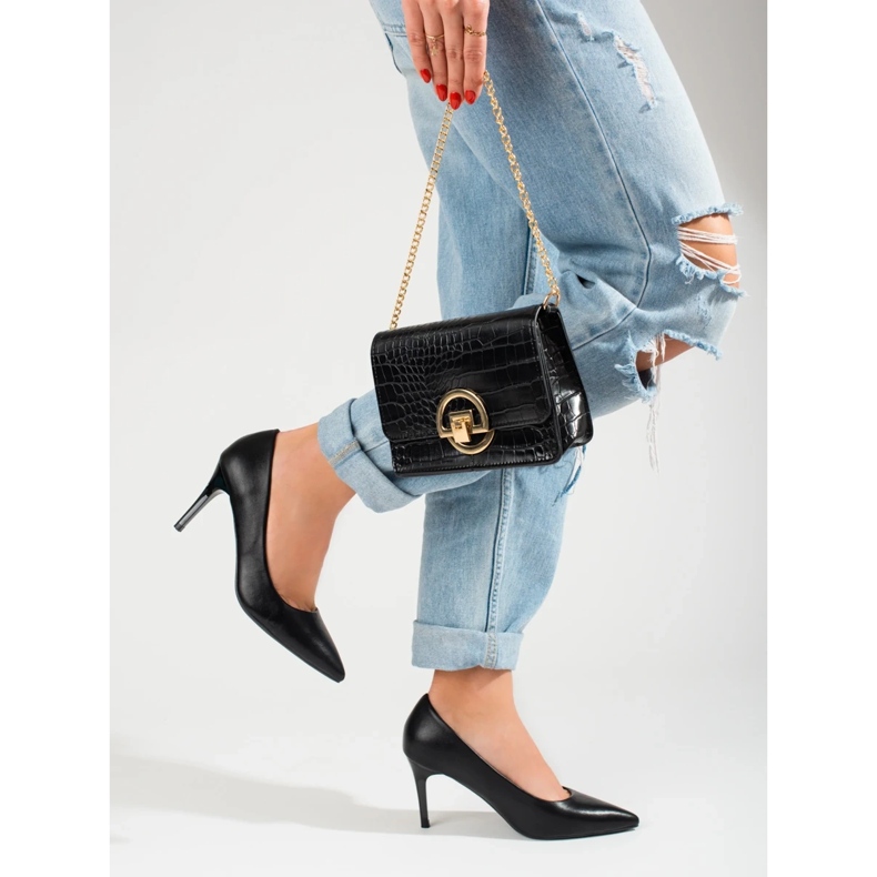 Klasické dámské černé lodičky Shelovet na vysokém podpatku černá 2