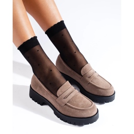 Béžové semišové mokasíny se silnou podrážkou Shelovet béžový 2