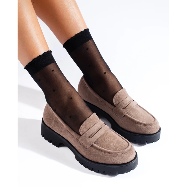 Béžové semišové mokasíny se silnou podrážkou Shelovet béžový 2