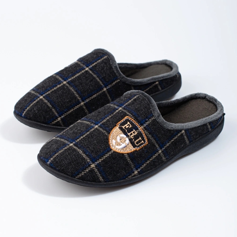 Shelovet pánské šedé kostkované pantofle šedá 1