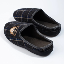 Shelovet pánské šedé kostkované pantofle šedá 2