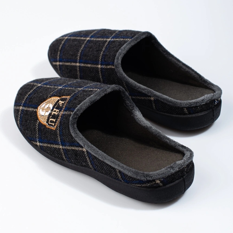 Shelovet pánské šedé kostkované pantofle šedá 2