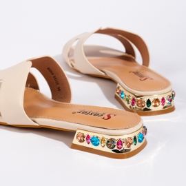 Béžové dámské ploché skluzavky béžový 2