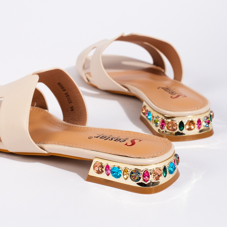 Béžové dámské ploché skluzavky béžový 2