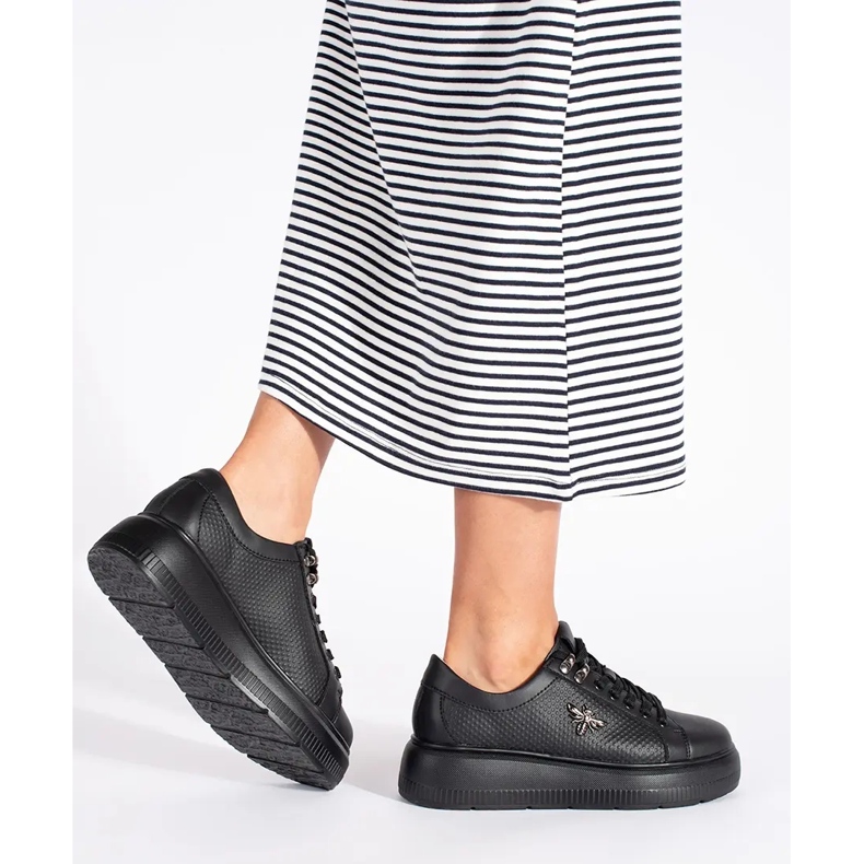 Černé kožené tenisky na platformě bílý 2