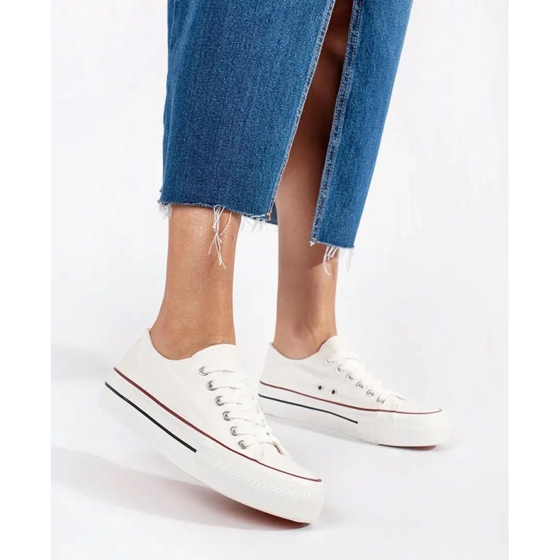 Seastar Bílé klasické dámské šněrovací tenisky na platformě bílý 1