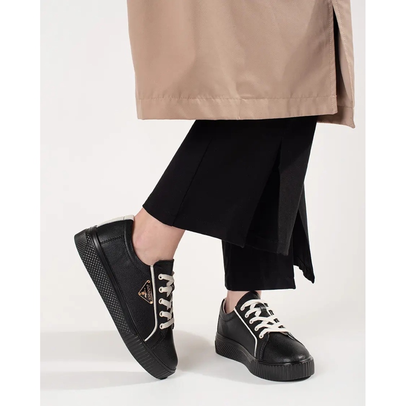 Goodin Černé kožené tenisky na silné podrážce černá 1 Goodin Černé kožené tenisky na silné podrážce černá 1