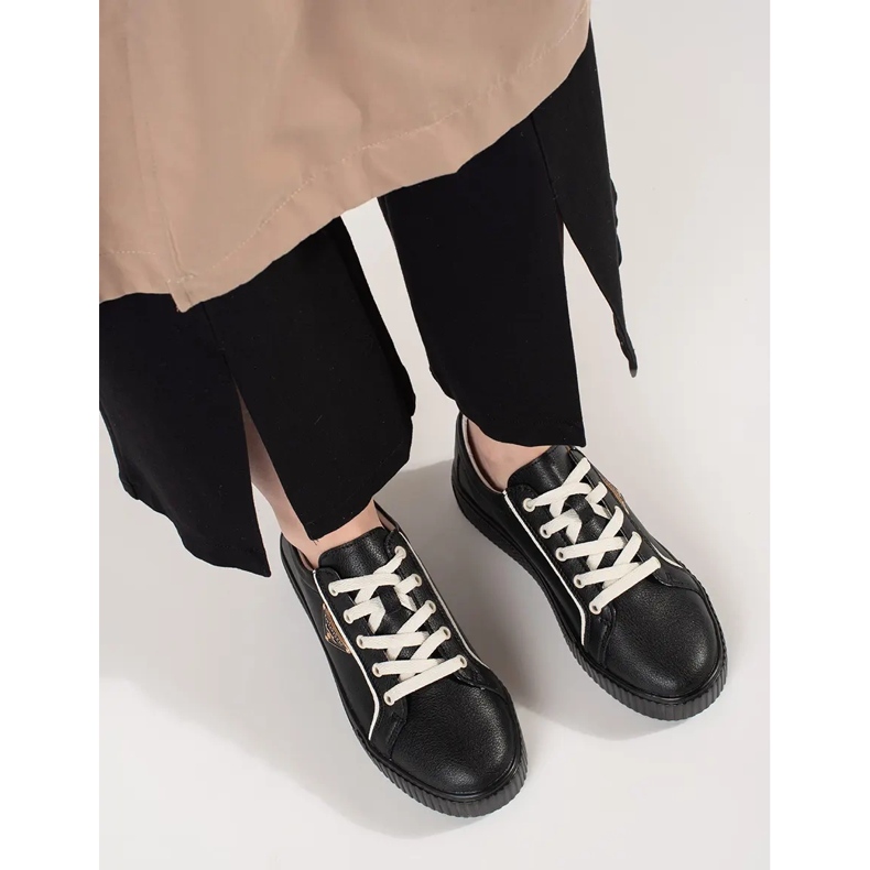 Goodin Černé kožené tenisky na silné podrážce černá 2 Goodin Černé kožené tenisky na silné podrážce černá 2