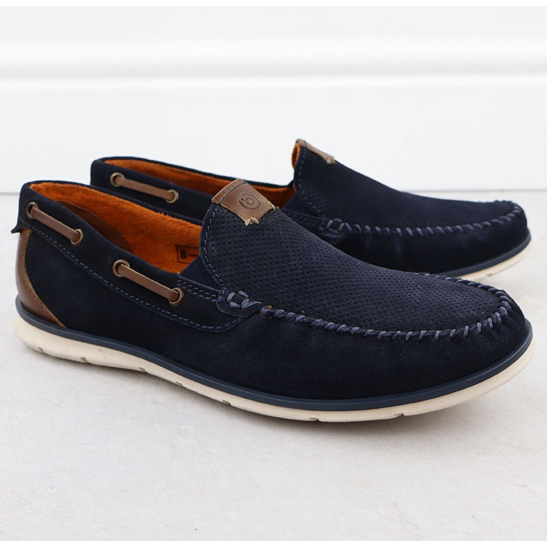 Dámské kožené mokasíny pohodlné námořnictvo modré bugatti RR153018 modrý 1