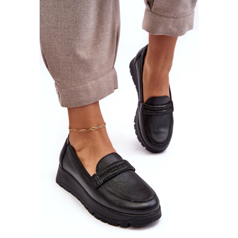 Kožené boty na platformě s ozdobou černou lemar černý 2